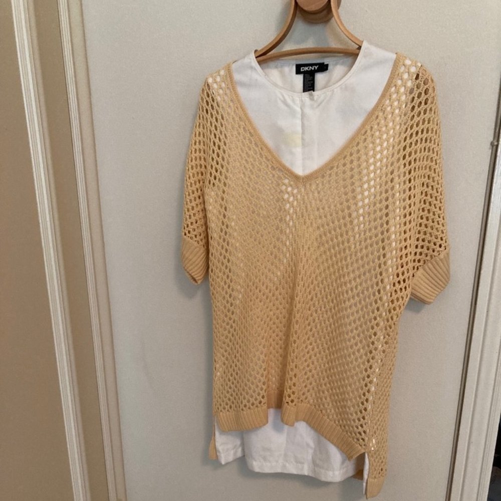 eight eight eight cotton crochet long hi-lo v-neck sweater
